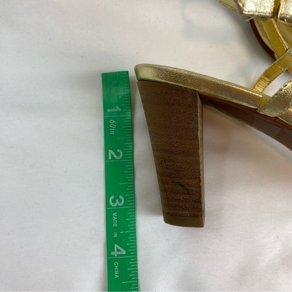 J. Crew “Paige” Metallic Gold Strppy Leather Braided Chunky Heel - Picture 14 of 14